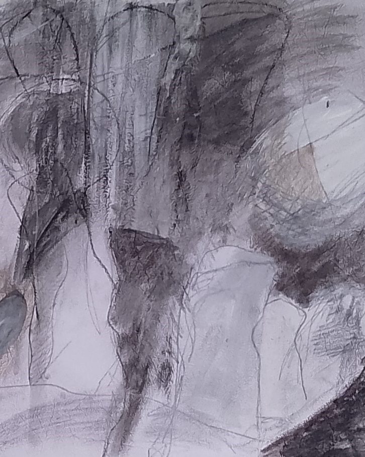 Black and white, abstract, loose drawing.